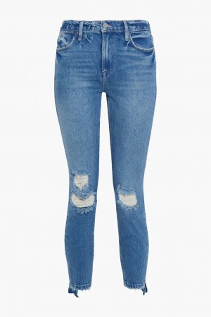 Укороченные джинсы скинни Le High Skinny с потертостями и высокой посадкой, средний деним Frame