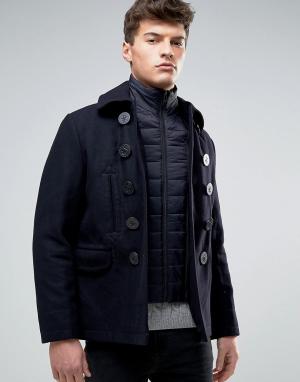 Двубортное шерстяное пальто Celio. Цвет: темно-синий