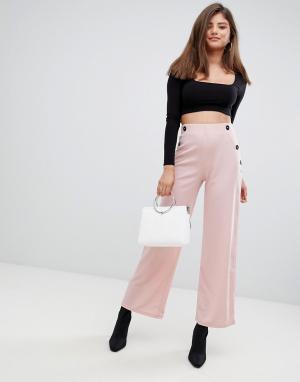 Широкие брюки с пуговицами контрастного цвета -Розовый AX Paris