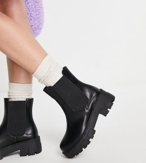 Черные ботинки челси на массивной подошве для широкой стопы -Черный Glamorous Wide Fit