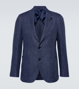 Однобортный пиджак из льна и шерсти, синий Lardini