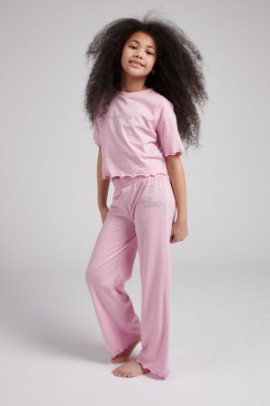 Фиолетовый комплект для девочки из укороченного топа и спортивных штанов , Juicy Couture
