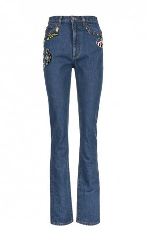 Прямые джинсы с завышенной талией и вышивкой Marc Jacobs. Цвет: синий
