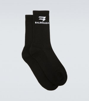 Трикотажные носки в рубчик с логотипом , черный Balenciaga