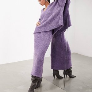 Юбка миди Edition Fluffy Knit, сиреневый Asos