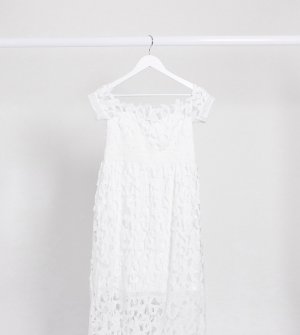 Белое кружевное платье миди с открытыми плечами -Белый Chi London Maternity