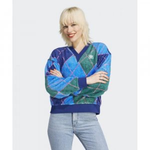 ADIDAS Пушистый свитер с V-образным вырезом Сине-Зеленый II5634