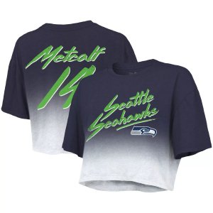 Женская укороченная футболка с именем и номером игрока Threads DK Metcalf темно-синего/белого цвета Seattle Seahawks Majestic