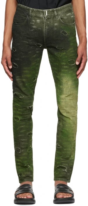 Зеленые рваные джинсы Givenchy