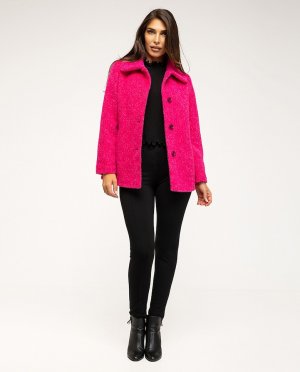Женское пальто с большим рубашечным воротником , фуксия Fsh. Цвет: розовый