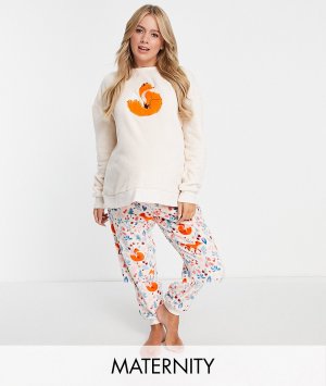 Флисовая пижама с цветочным принтом и лисами Maternity-Светло-бежевый цвет Chelsea Peers