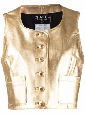 Кожаный жилет 1994-го года с эффектом металлик Chanel Pre-Owned. Цвет: золотистый