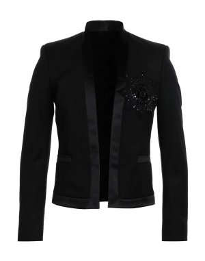 Пиджак с атласной отделкой и аппликацией из страз , черный Balmain