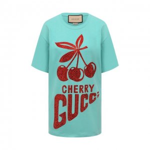 Хлопковая футболка Gucci. Цвет: голубой