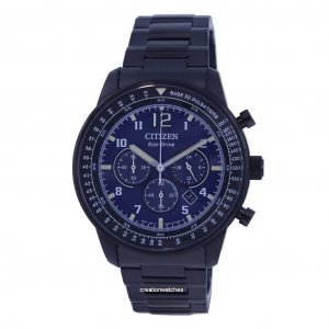 Мужские часы Chronograph с синим циферблатом из нержавеющей стали Eco-Drive CA4505-80M 100M Citizen