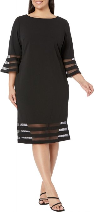 Платье-футляр из крепа Scuba больших размеров с иллюзией на рукаве-колокольчике и юбке , черный Calvin Klein