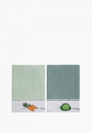 Набор полотенец кухонных Bellehome вафельных Vegetables с вышивкой, 40х70 см 2 шт.. Цвет: зеленый