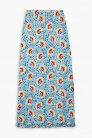 Атласная юбка макси с оборками и цветочным принтом PACO RABANNE, синий Rabanne