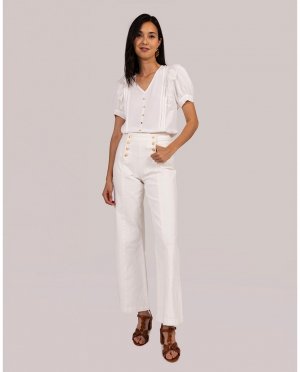 Однотонные женские расклешенные брюки на пуговицах , белый Naf. Цвет: белый