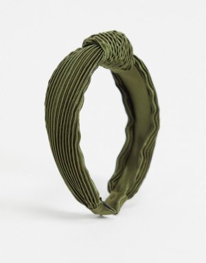 Атласная плиссированная повязка на голову цвета хаки -Зеленый цвет ASOS DESIGN