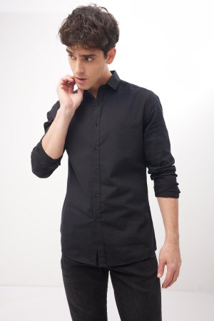 Рубашка приталенного кроя из 100% хлопка с длинными рукавами , черный DeFacto