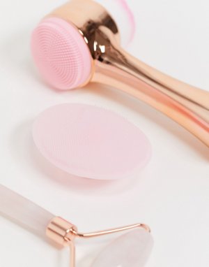 Набор с очищающим средством для лица, щеточкой лица и роликом из розового кварца -Розовый цвет Zoe Ayla