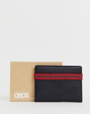 Черный кожаный бумажник с эластичной застежкой ASOS DESIGN