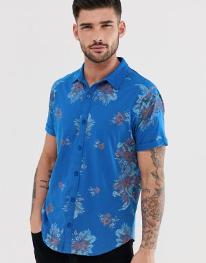 Трикотажная рубашка с цветочным принтом -Синий Ringspun