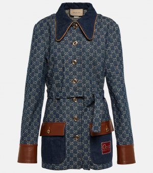 Джинсовая куртка с жаккардовым узором GG GUCCI, синий Gucci