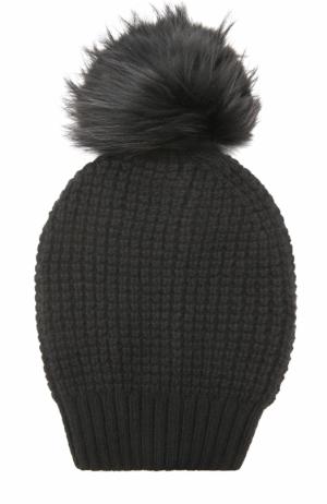 Кашемировая шапка фактурной вязки с меховым помпоном TSUM Collection. Цвет: черный