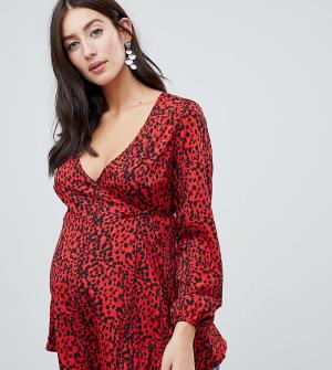 Блузка с запахом и леопардовым принтом -Красный Influence Maternity