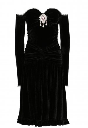 Платье с открытыми плечами PACO RABANNE. Цвет: черный