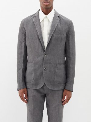 Льняной пиджак с накладными карманами , серый 120% Lino