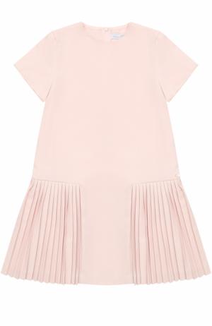 Трикотажное мини-платье с плиссированной юбкой Tartine Et Chocolat. Цвет: розовый