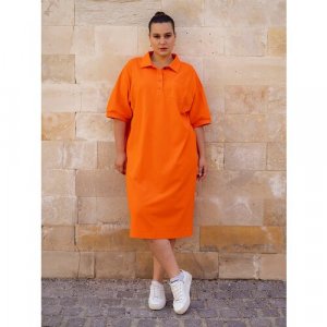 Платье-поло, хлопок, в спортивном стиле, прямой силуэт, миди, карманы, размер 58-60, оранжевый Modress. Цвет: оранжевый