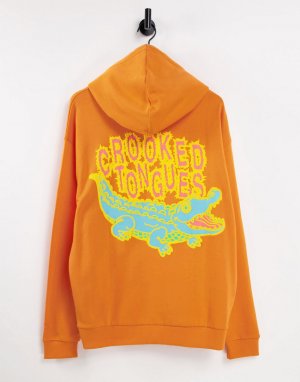 Худи оранжевого цвета с принтом крокодила на спине -Оранжевый цвет Crooked Tongues