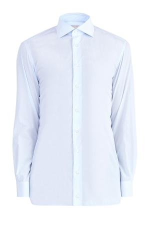 Классическая рубашка с микро-принтом в клетку виши LUCIANO BARBERA. Цвет: голубой