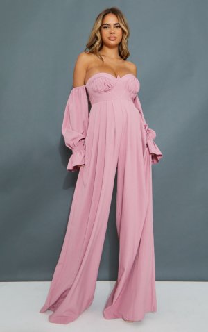 Розовый комбинезон с широкими штанинами и корсетом для беременных PrettyLittleThing