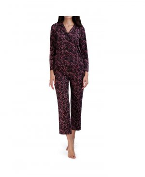 Женский пижамный комплект из 2 предметов: топ и брюки с воротником-стойкой длинными рукавами , красный BCBG MAXAZRIA