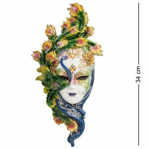 Венецианская маска Павлин WS-348 113-902944 Veronese. Цвет: белый/зеленый/синий