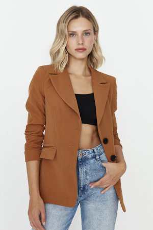 Пиджак светло-коричневого цвета на тканых пуговицах , коричневый Trendyol