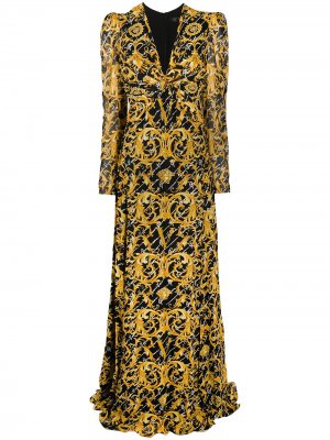 Длинное платье с узором Barocco Signature Versace. Цвет: черный