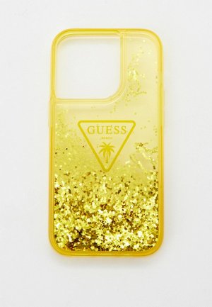 Чехол для iPhone Guess 14 Pro с жидкими блестками. Цвет: желтый