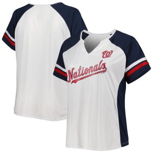 Женская белая/темно-синяя футболка Washington Nationals больших размеров с вырезом в горловине Unbranded