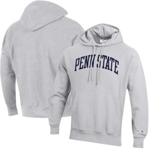 Мужской серый пуловер с капюшоном Penn State Nittany Lions Team Arch обратного переплетения Champion