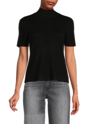 Трикотажная футболка в рубчик с воротником-стойкой , черный Saks Fifth Avenue