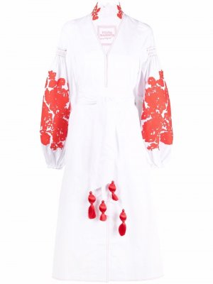 Платье с объемными рукавами и цветочной вышивкой Yuliya Magdych. Цвет: белый