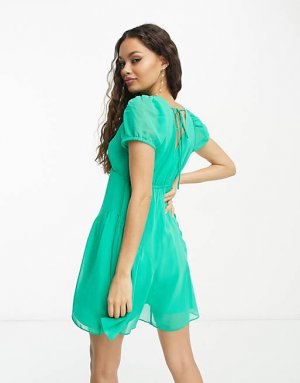 Изумрудно-зеленое шифоновое платье мини с короткими рукавами и v-образным вырезом ASOS DESIGN Petite