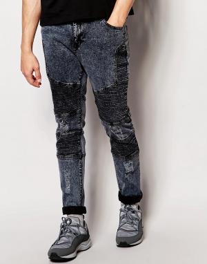 Байкерские джинсы с потертостями Nickel Noir Systvm. Цвет: черный