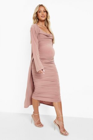 Платье с воротником-хомутом и пальто для беременных boohoo, розовый Boohoo
